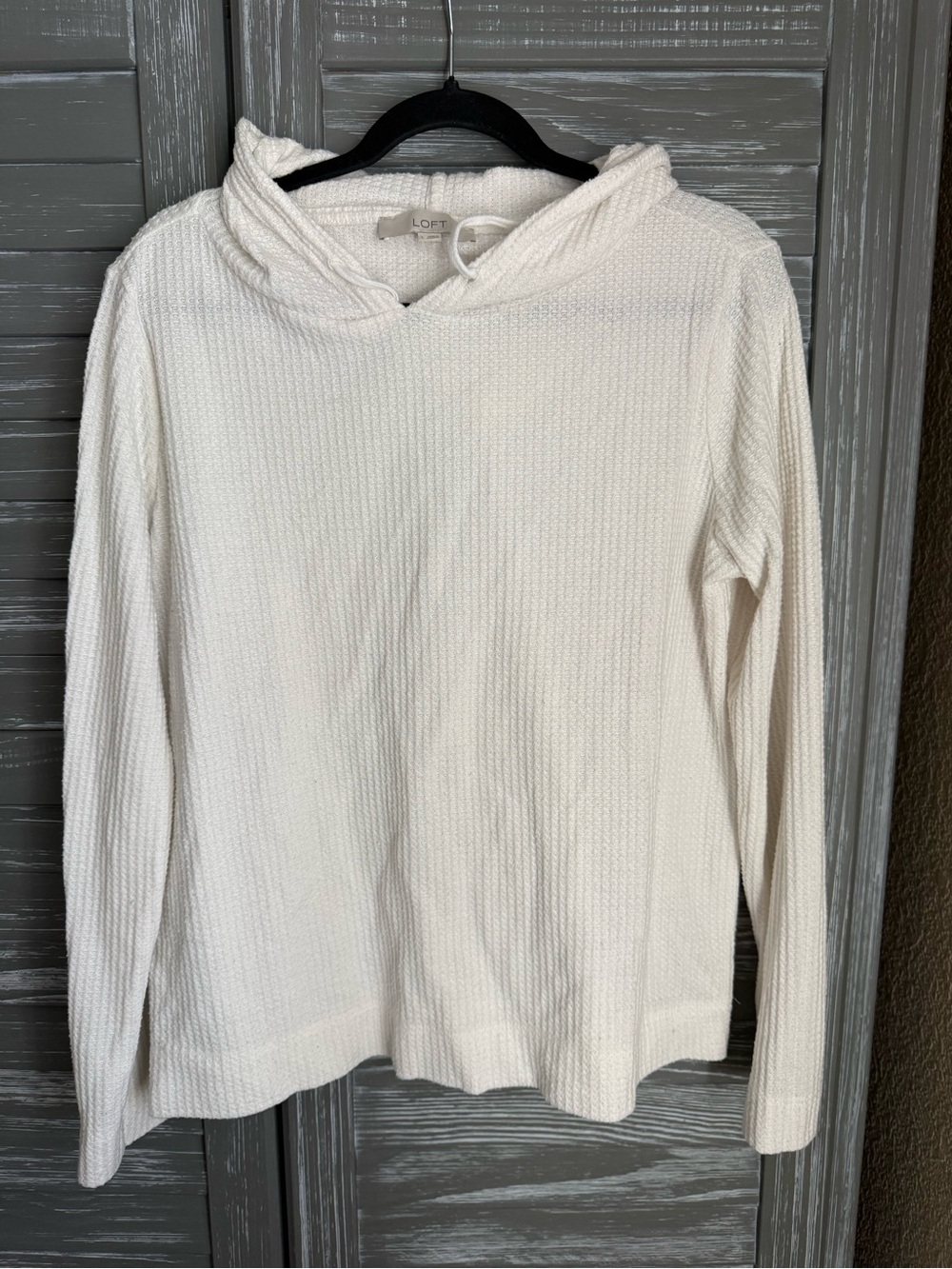 LOFT Cream Waffle-Knit Hooded Pullover